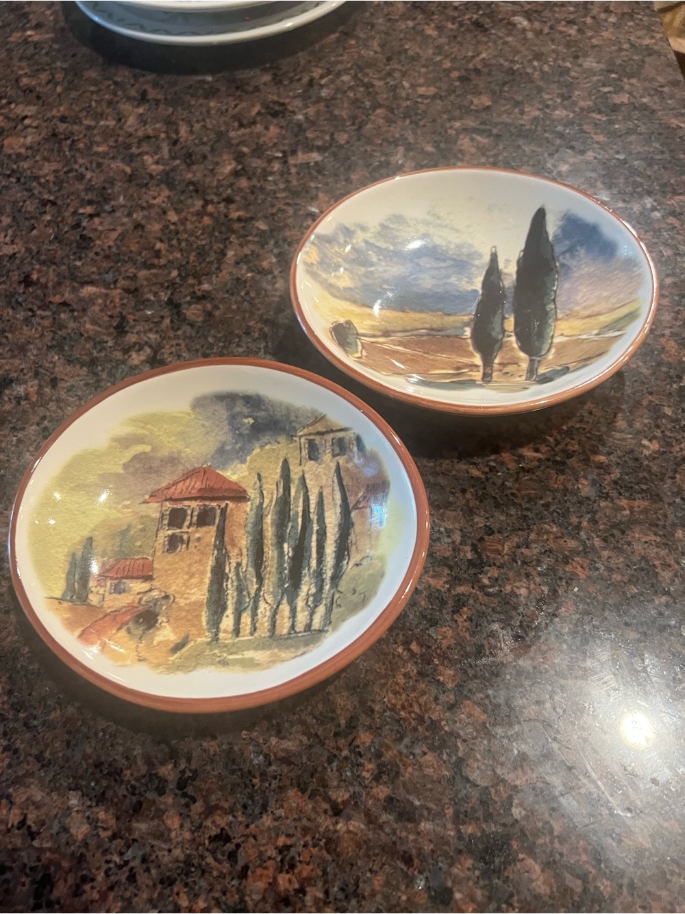 2 William Sonoma Tuscan landscape appetizer bowls made in Portugal